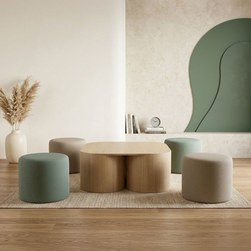 Poufs ronds TUBO en salon accueil